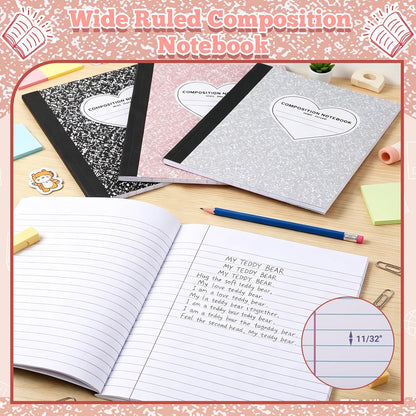 6 Pack Marble Composition Notebook Wide Ruled Preppy Composition Notebooks,Back to School Coquette Aesthetic Notebooks Perfect-bound 80 Pages (40 Sheets) 9.75x7.5 Inches