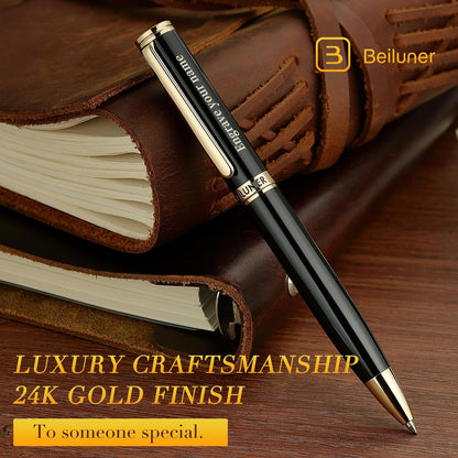 BEILUNER Luxury Gel Pen with 24K Gold Finish, Black Piano Lacquer, Luxury Grade Craftsmanship, Best Pen Gift Set for Men and Women, Professional, Executive, Office, Retractable Nice Pens