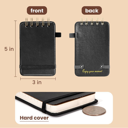 Yoment Small Notebooks 3x5 Leather Pocket Notepad 150 Pages Mini Top Spiral Notebook, 100 GSM Thick Paper, Memo Note Pads for Work School Nursing, Brown