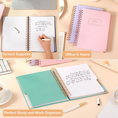 Hardcover Spiral Notebook with Tabs 8"x10" Large Spiral Lined Journals for Women with Dividers 240 Pages College Ruled Composition Notebook 5 Subject Notebook for Work, Back to School, Gifts, Purple