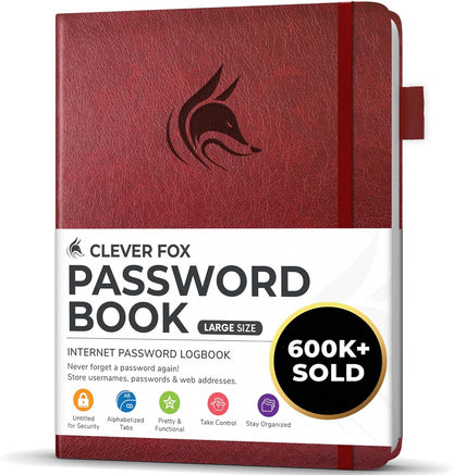 Clever Fox Password Book with alphabetical tabs. Internet Address Organizer Logbook. Small Pocket Password Keeper for Website Logins (Orange)