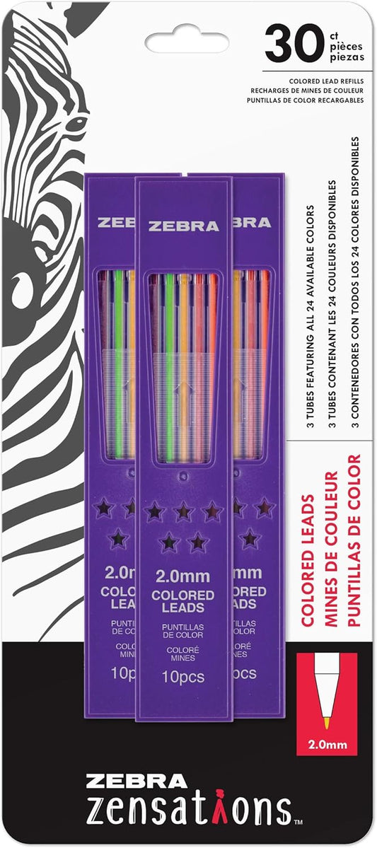 Zebra Pen Zensations Mechanical Colored Pencils, Assorted Colors, 2.0mm Bold #2 Lead, Refillable, Triangular Barrel to Prevent Rolling, 24-Pack (08124)