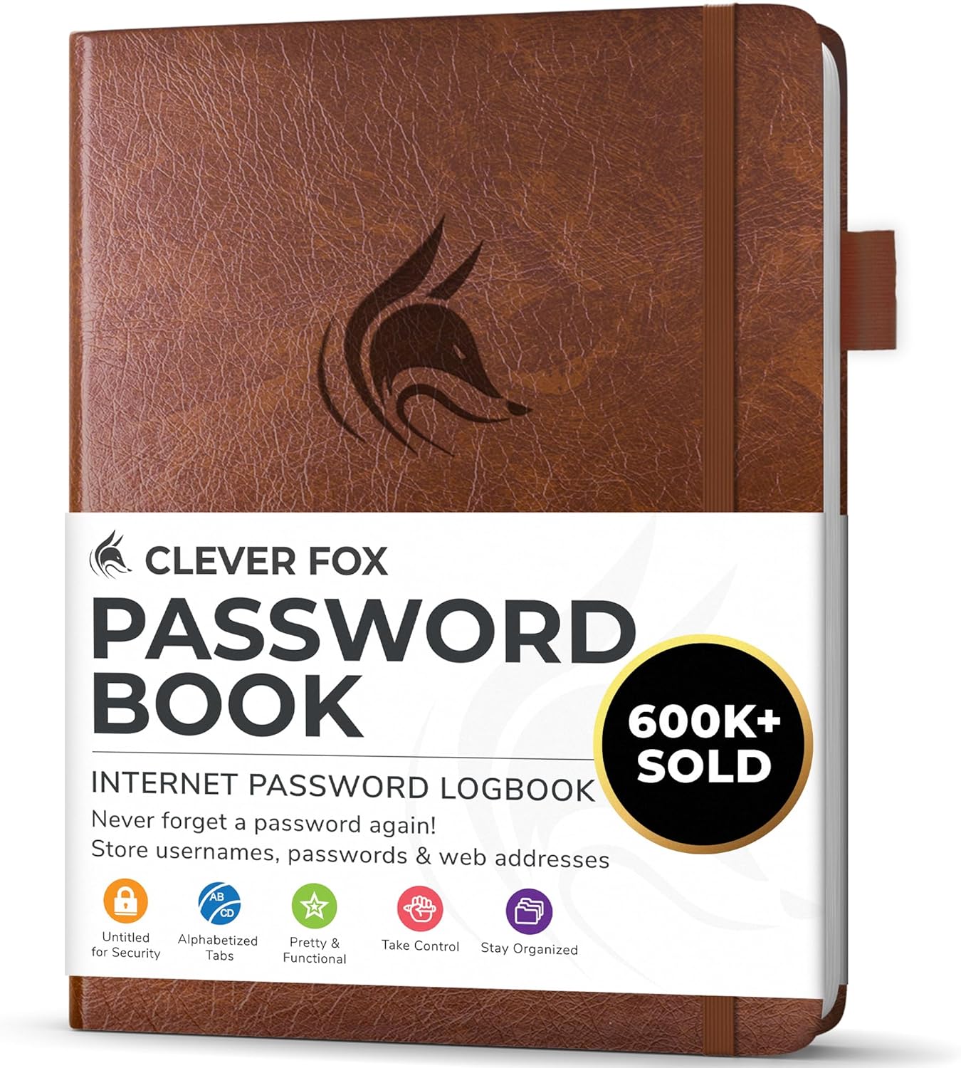 Clever Fox Password Book with alphabetical tabs. Internet Address Organizer Logbook. Small Pocket Password Keeper for Website Logins (Orange)