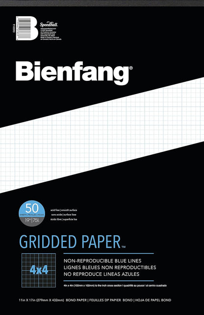 Bienfang Designer Grid Paper Pad, 8x8 Cross Section, 11 x 17 inches, 50 sheets
