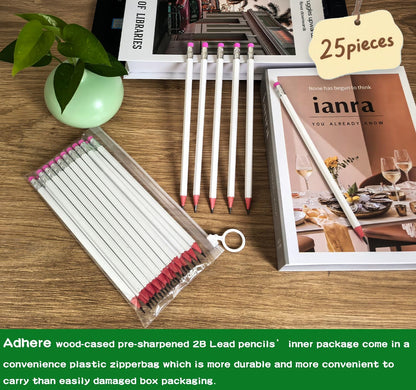 Adhere 25pcs Woodcase Pencils with Eraser Premium Pre-Sharpened Hexagon Graphite 2B pencils ideal for home, office writing including a Free Sharpener(Pink・25pcs)