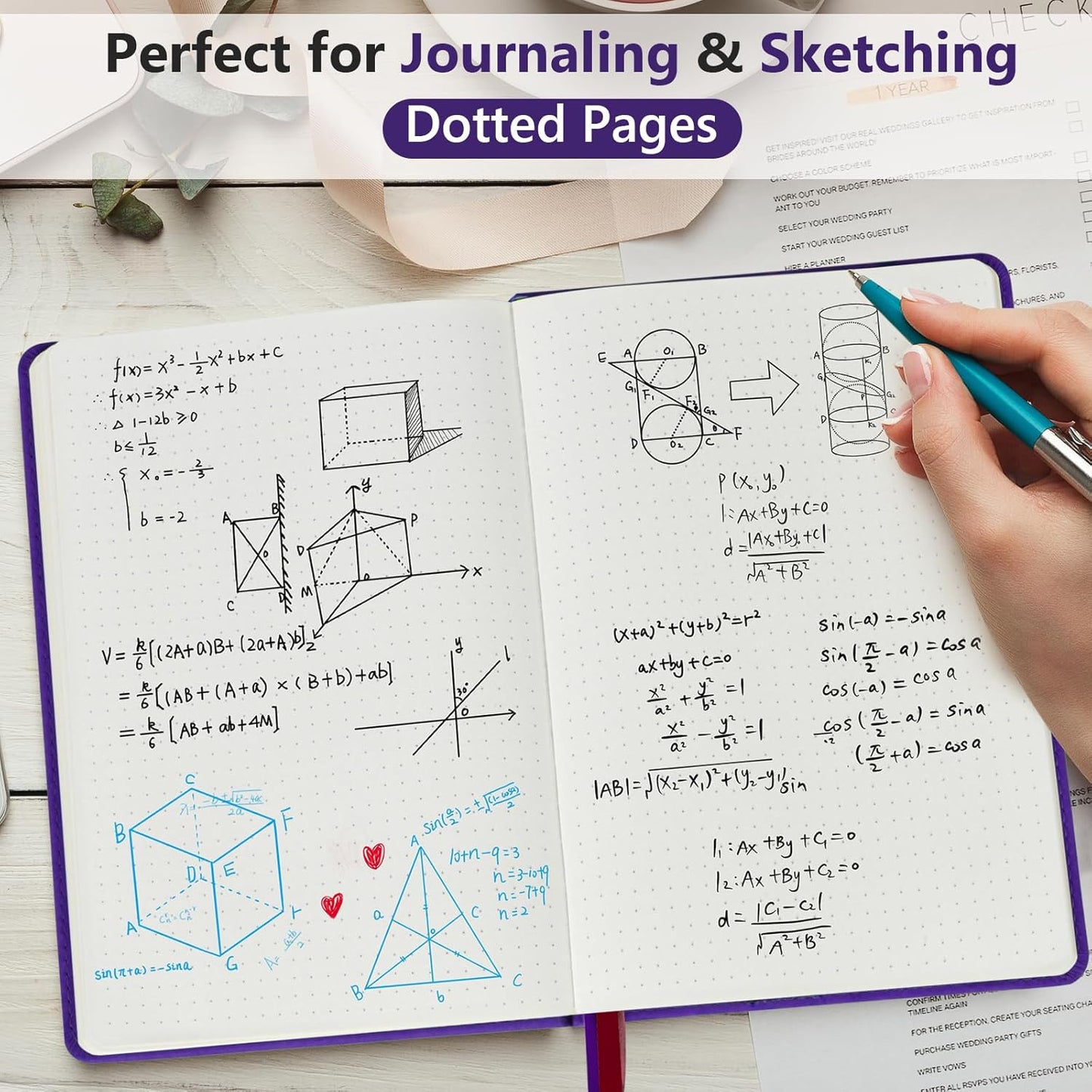 PERCUN Graph Paper Notebook, 160 Pages Grid Journal for women & men, A5 Hardcover Leather Graphing Notebook for School, Work, Travel, Note Taking 5.9”x8.5” (Black)