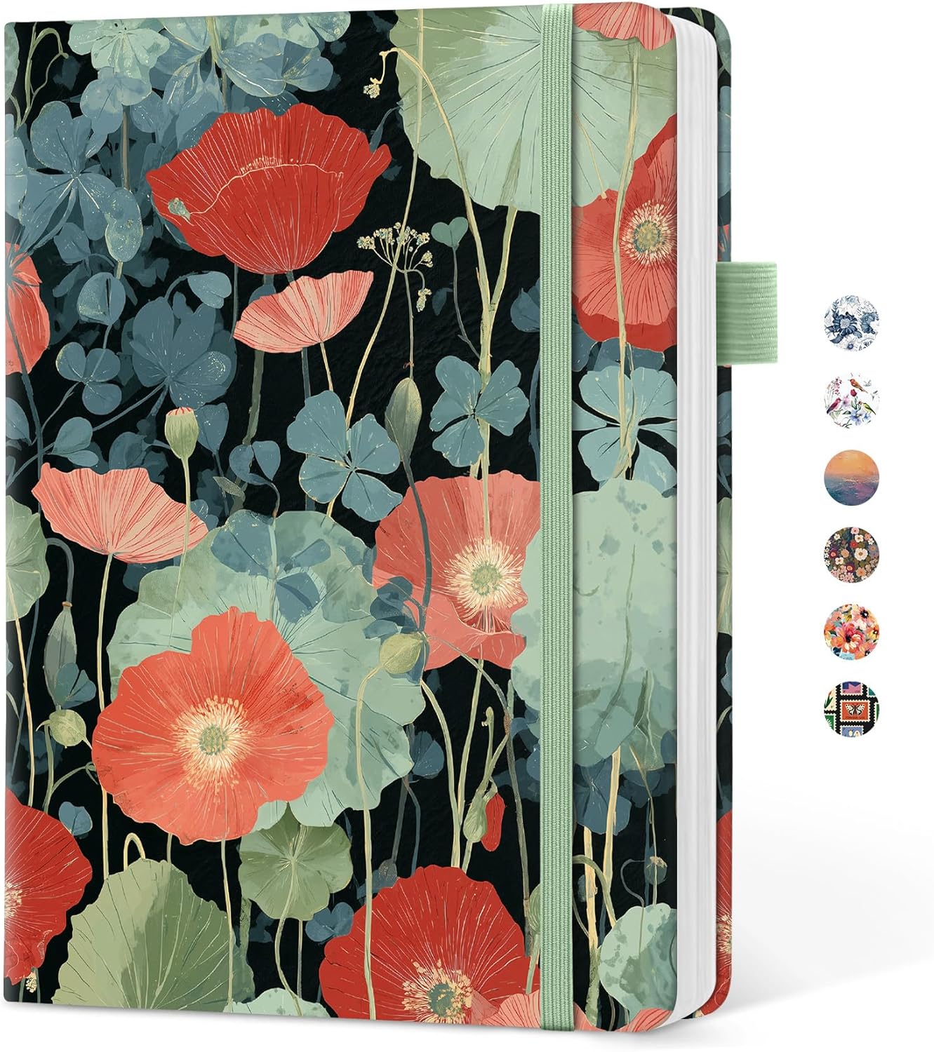 Taja Pretty Lined Journal for Women, Aesthetic Cute Hardcover Leather Journal for Writing, A5 College Ruled Notebook for Work & Note Taking, Perfect for Office School Home, 160 Pages, Meadow Flowers