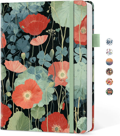 Taja Pretty Lined Journal for Women, Aesthetic Cute Hardcover Leather Journal for Writing, A5 College Ruled Notebook for Work & Note Taking, Perfect for Office School Home, 160 Pages, Meadow Flowers