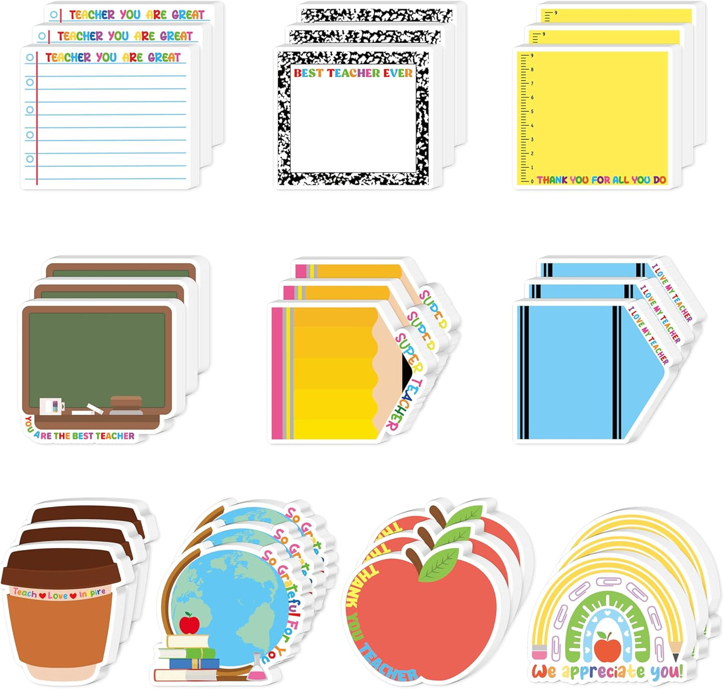 Xqumoi 30 Pack Teacher Sticky Notes - Funny Coffee Cup Self Sticky Notepads Writing Memo Pads for Teacher Appreciation Back to School Office Supplies Coffee Lover Gift Party Favors Goodies Bag Fillers