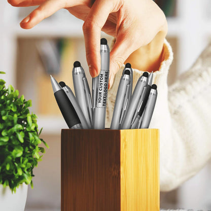 DISCOUNT PROMOS Custom Stylus Ballpoint Pens Set of 10/50/100, Personalized Bulk Pack - Black Ink, Great for Office, School, Business, Tradeshows, Events - Purple