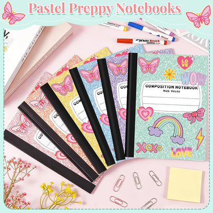 6 Pack Marble Composition Notebook Wide Ruled Preppy Composition Notebooks,Back to School Coquette Aesthetic Notebooks Perfect-bound 80 Pages (40 Sheets) 9.75x7.5 Inches