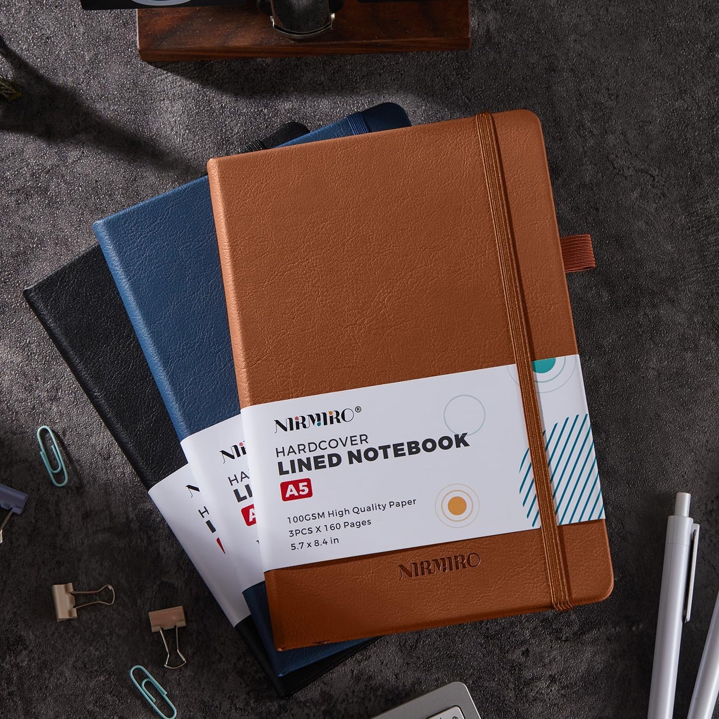 NIRMIRO Small Notebook Journals, 3 Pack Mini Pocket Note pads for Men & Women Writing, A6 Small Leather Notepad 3.7" x 5.7" with Pen, Black, Red, Green