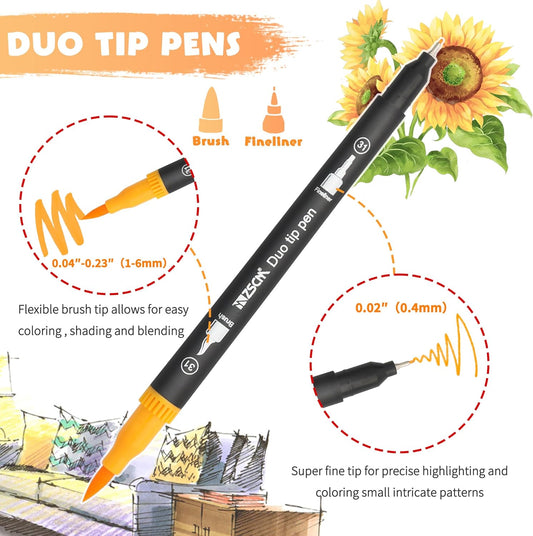 ZSCM 48 Colors Markers for Adult Coloring Books No Bleeding - Duo Tip Art Pens, Fine & Brush Coloring Marker for Adult Calligraphy, Illustration, Cards Drawing, Note taking Lettering, Journaling