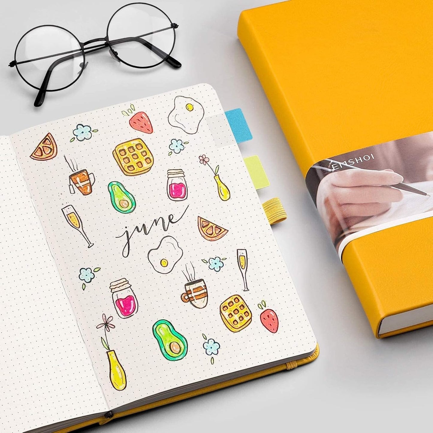 EMSHOI Graph Paper Notebook - 256 Pages A5 Graph Notebook/Journal, Hard Cover, 120gsm Thick Paper, Smooth PU Leather, Inner Pocket, 5.75'' × 8.38''-Black