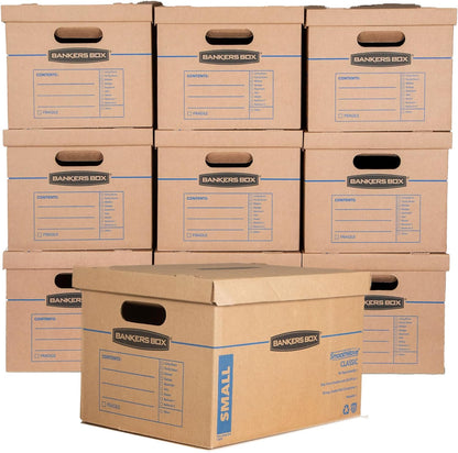 Bankers Box Small Classic Moving Box, 10-Pack, Reinforced Handles, Tape-Free Assembly, 15 x 12 x 10 Inches (7714901)