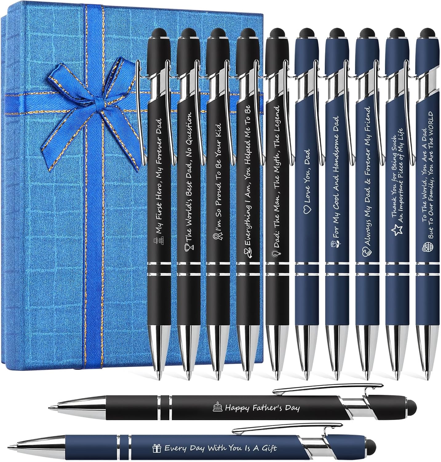 Father's Day Pen Set Gift Box - 12 Pack Black Ink Ballpoint Pens with Inspirational Quotes Fun Novelty Pens Perfect Birthday Retirement Gift for Dad Papa Father