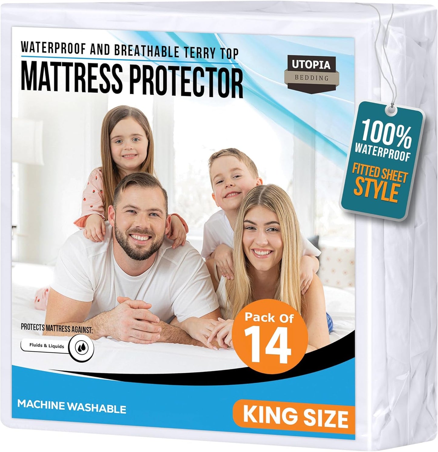 Twin Size Mattress Protector Waterproof, Premium 200 GSM Terry Mattress Cover, Soft & Breathable Bed Cover, Fitted Sheet Style Stretchable Deep Pockets 15" by Utopia Bedding (White)