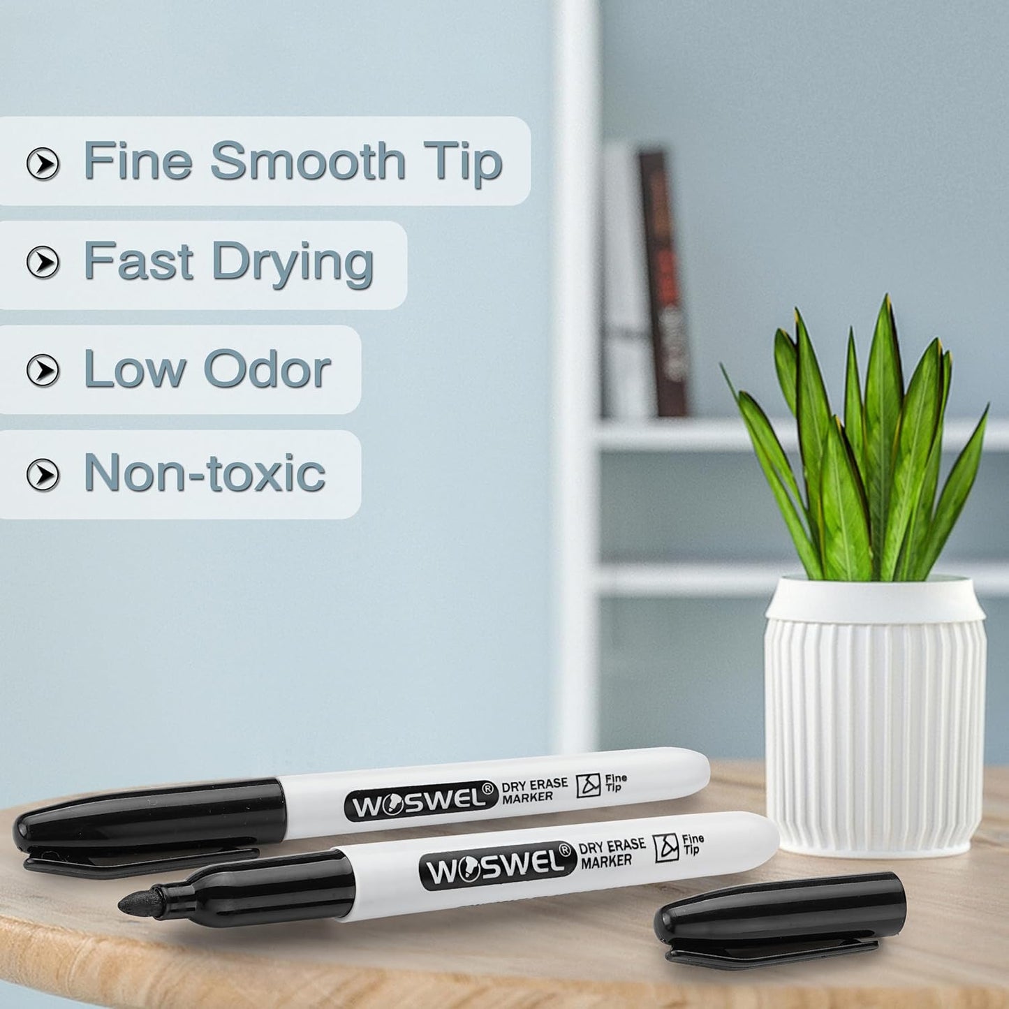 WOSWEL Dry Erase Markers Bulk, 144 Pack Black Fine Tip Whiteboard Markers, Fine Point, Low Odor Dry Erase Markers for School Office Home