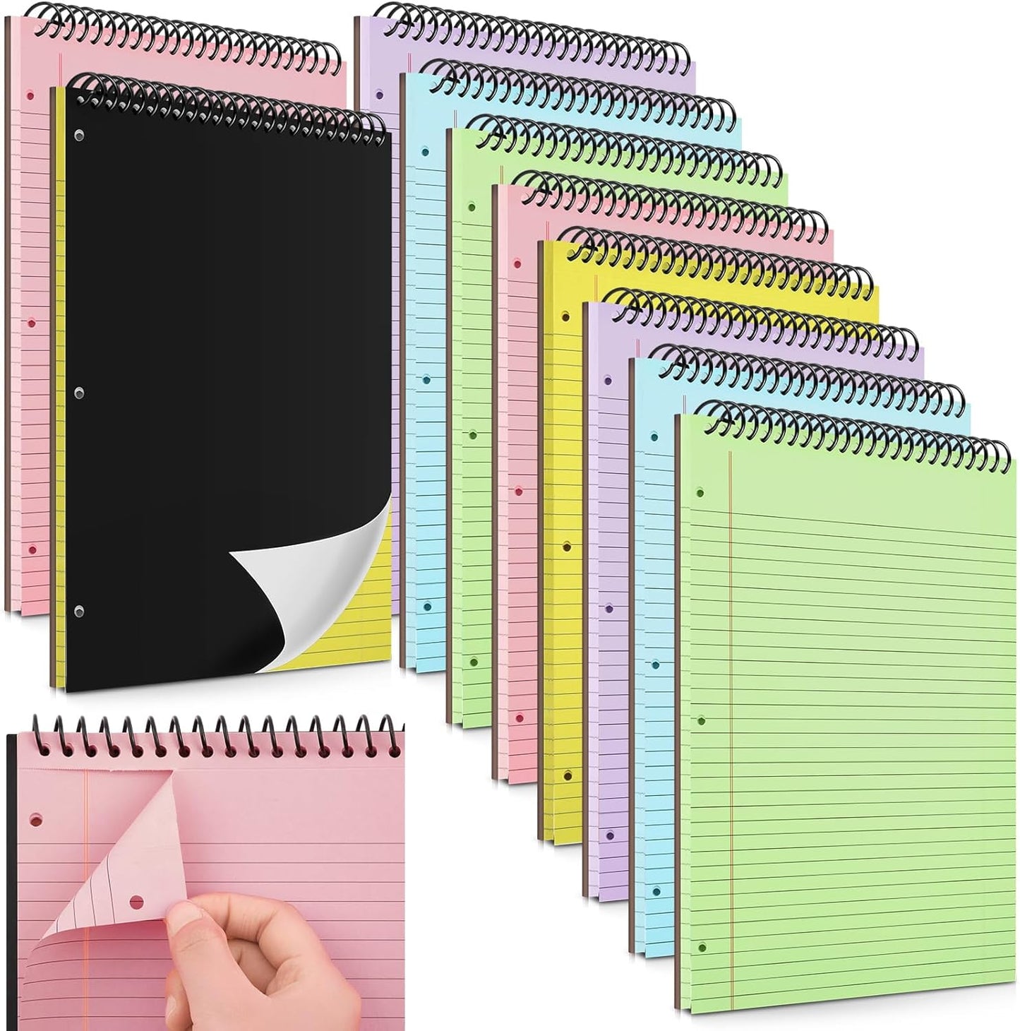 MotiMind 10 Pack 8.5" x 11" Top Spiral Notebook with 3 Hole Punched Morandi Colors Legal Pads College Ruled Notepad 50 Sheets Hard Cardboard Paper Wirebound Notepad for Office School Business