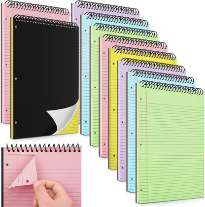 MotiMind 10 Pack 8.5" x 11" Top Spiral Notebook with 3 Hole Punched Morandi Colors Legal Pads College Ruled Notepad 50 Sheets Hard Cardboard Paper Wirebound Notepad for Office School Business
