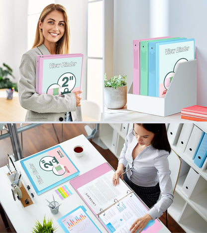 3 Ring Binder 1.5 inch，Cute Binder Organizer with 5 Tab Dividers Fits 175 Sheets of 8.5x11 Paper,Customizable Clear Cover with Inside Pockets,Aesthetic 1.5" Three Ring Binders for School Office,Purple