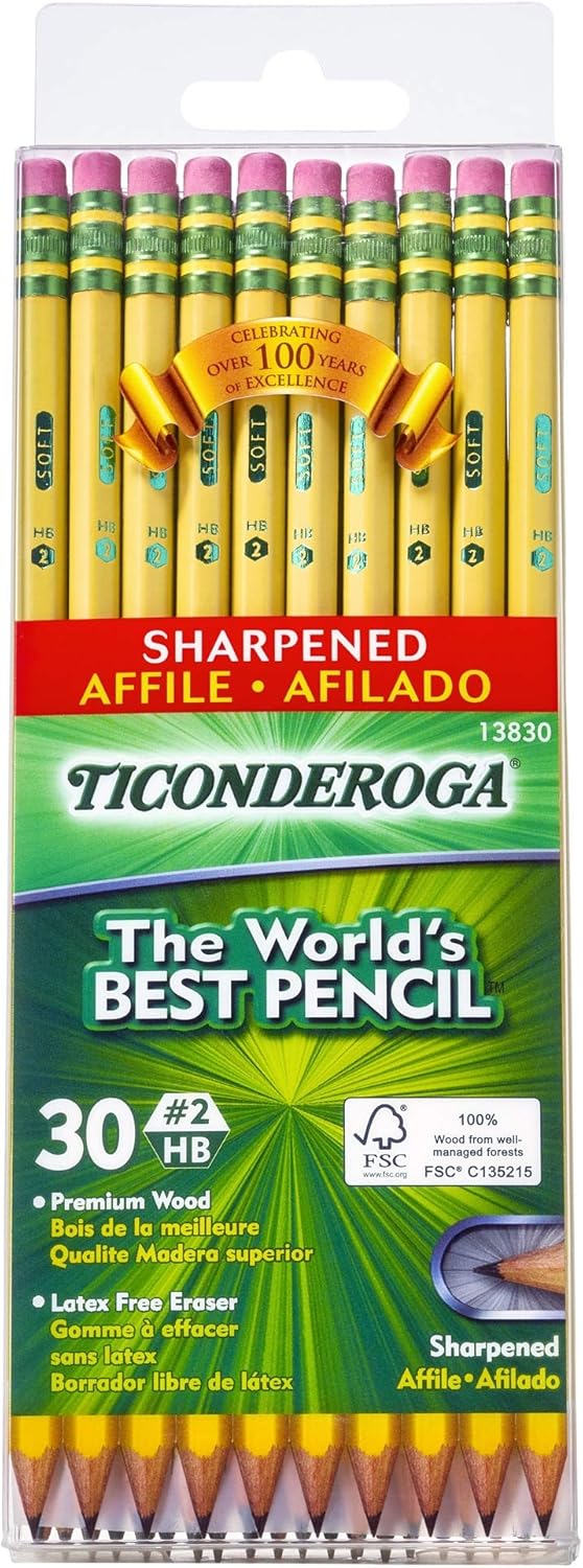 Ticonderoga Wood-Cased Pencils, Pre-Sharpened, 2 HB Soft, Yellow, 72 Count