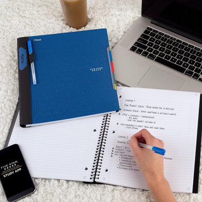 Five Star Advance Spiral Notebook + Study App, 5 Subject, College Ruled Paper, 8-1/2" x 11", 200 Sheets, Spiral Guard, Movable Tabbed Dividers, Black (73144)