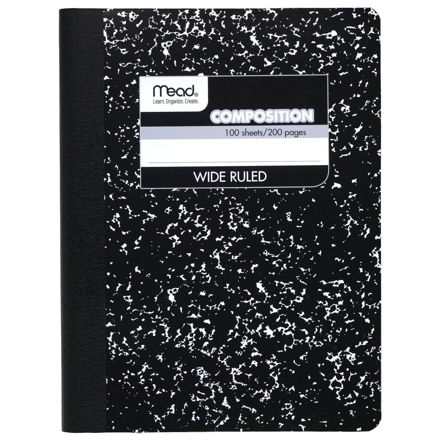 Mead Composition Notebook, Wide Ruled Paper, 7-1/2" x 9-3/4", 100 Sheets, Black Marble (09910)