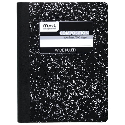 Mead Composition Notebook, Wide Ruled Paper, 7-1/2" x 9-3/4", 100 Sheets, Black Marble (09910)