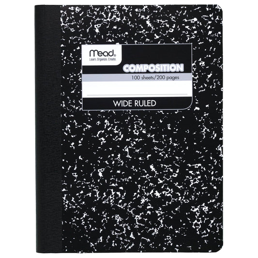 Mead Composition Notebook, Wide Ruled Paper, 7-1/2" x 9-3/4", 100 Sheets, Black Marble (09910)