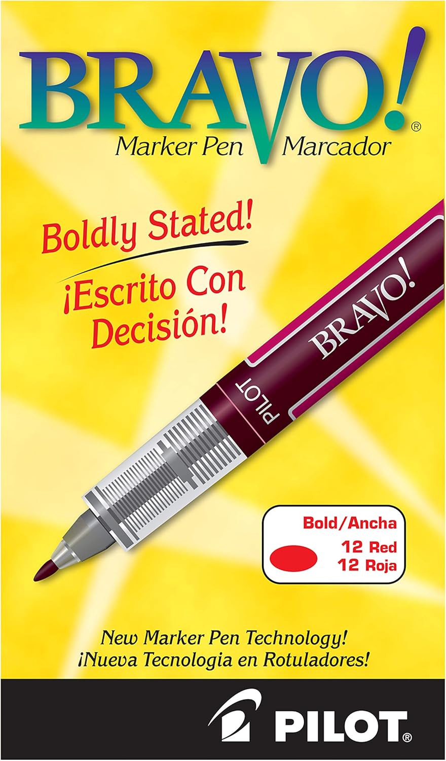 PILOT Bravo Liquid Ink Marker Pens, Bold Point, Blue Ink, 12-Pack (11035)