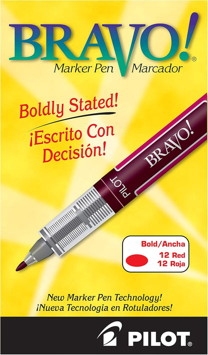 PILOT Bravo Liquid Ink Marker Pens, Bold Point, Blue Ink, 12-Pack (11035)