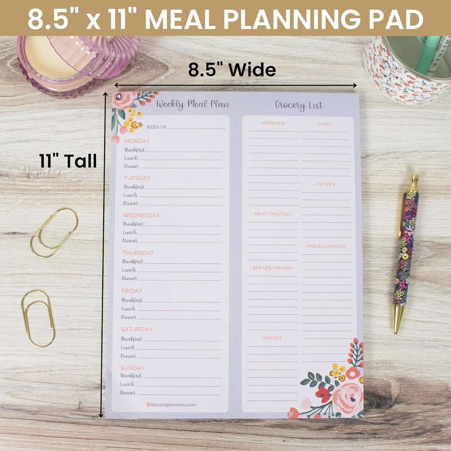 bloom daily planners Horizontal Weekly Tear-Off To Do List Planning Pad - Undated Notepad Organizer & Healthy Habit Tracker - 8.5” x 11” - Floral