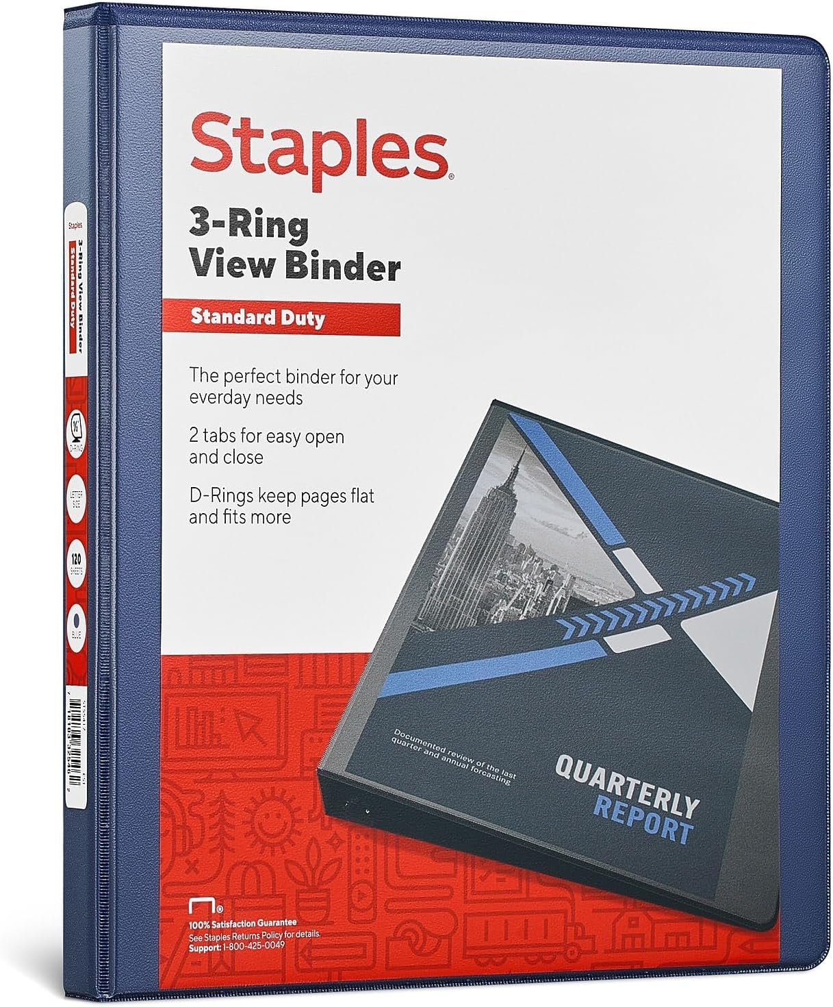 Staples Standard 2-Inch 3-Ring View Binder, Holds Up to 450 Sheets, Orange, Durable Binder for Office & School