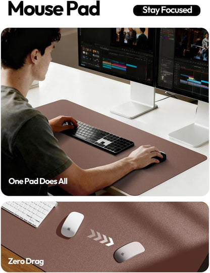 YSAGi Leather Office Desk Pad Protector, Large Mouse Pad, Non-Slip, PU Leather, Laptop Desk Blotter, Waterproof Writing Pad for Office and Home, Black, 23.6" x 13.8" - Colors B