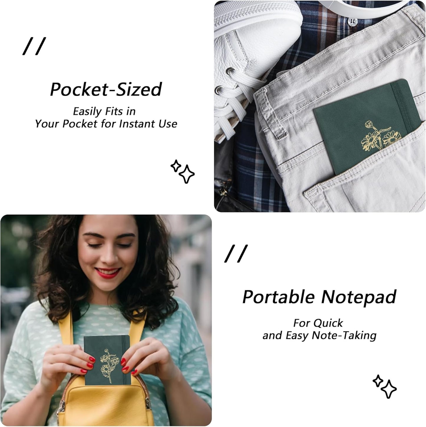 BOBO RABBIT 3 Pack Pocket Notebook Journals Mini A6 Sunflower Floral Notepads Total 600 Pages Aesthetic Hardcover College Ruled Lined Notebooks for Note Taking Travel Office School Supplies, 3.7"x 5.7"