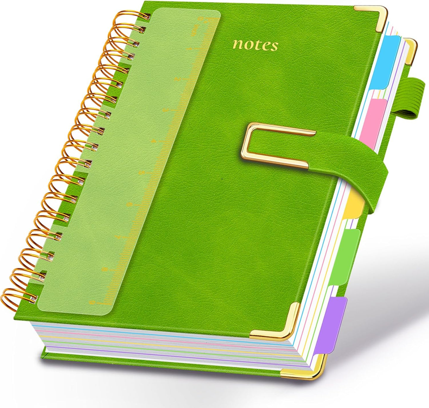 Hardcover Spiral Notebook College Ruled, 8"x10" Leather Journal Notebook with Magnetic Closure, 300 Pages 5 Subject Notebook with Dividers Tabs Journal for Women Men, Work, School(Rose Red)
