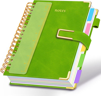 Hardcover Spiral Notebook College Ruled, 8"x10" Leather Journal Notebook with Magnetic Closure, 300 Pages 5 Subject Notebook with Dividers Tabs Journal for Women Men, Work, School(Rose Red)