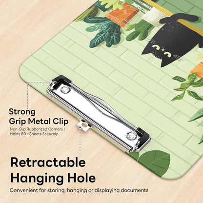 Plastic Cute Clipboard Low-Profile Metal Clip, A4 Letter Size 9 x 12.5 in, 8.5 x 11 Paper Clip Board for Teachers, Nurses, Classroom,Cute Black Cats