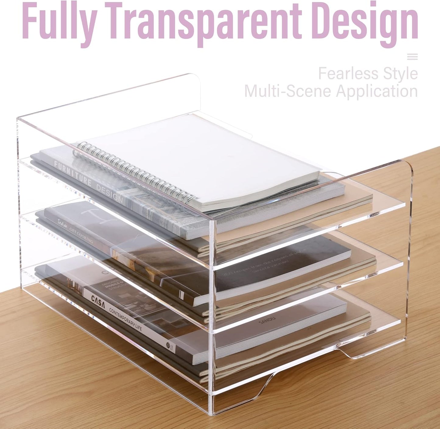 2 Pack- Stackable Paper Letter Tray, A4 File Tray Desk Organizer, Acrylic Desk Organizers and Accessories Sorter, Clear Workspace Office Supplies Organizers, 12.4inx8.86inx3.46in