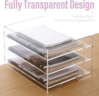 2 Pack- Stackable Paper Letter Tray, A4 File Tray Desk Organizer, Acrylic Desk Organizers and Accessories Sorter, Clear Workspace Office Supplies Organizers, 12.4inx8.86inx3.46in