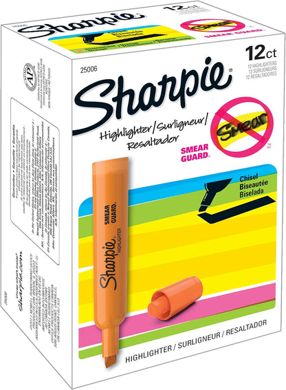 Sharpie Tank Style Highlighters, Chisel Tip, Fluorescent Orange, Box of 12