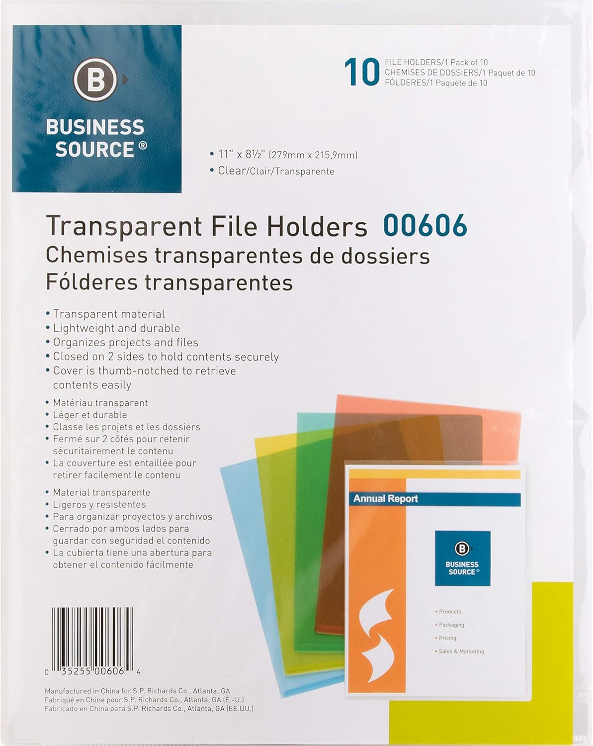 Business Source Transparent Poly File Holders, 6 Pack