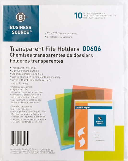 Business Source Transparent Poly File Holders, 6 Pack