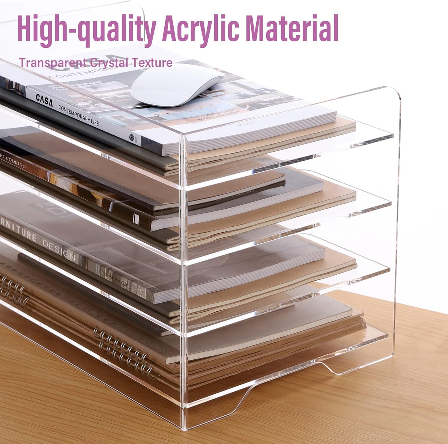 2 Pack- Stackable Paper Letter Tray, A4 File Tray Desk Organizer, Acrylic Desk Organizers and Accessories Sorter, Clear Workspace Office Supplies Organizers, 12.4inx8.86inx3.46in