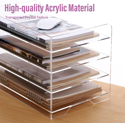 2 Pack- Stackable Paper Letter Tray, A4 File Tray Desk Organizer, Acrylic Desk Organizers and Accessories Sorter, Clear Workspace Office Supplies Organizers, 12.4inx8.86inx3.46in