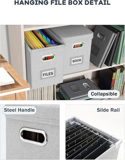 Oterri File Organizer Box with Lid, Hanging Filing File Box with Mesh Pocket, Document Organizer Box for Letter Files, Portable Storage Box with Smooth Sliding Rail for Office&Home (1 PCS, Beige)