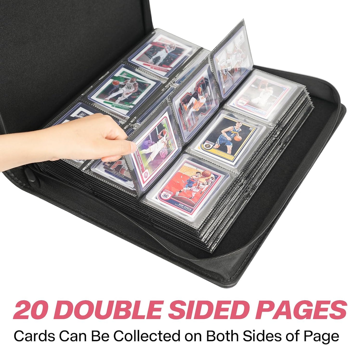 9 Pocket TopLoader Binder, Holds 360 3”x4” Toploader Hard Cases, Sleeves Card Collection Binder, 20 Double Sided Pages, Compatible with Trading & Sports Holder - Black