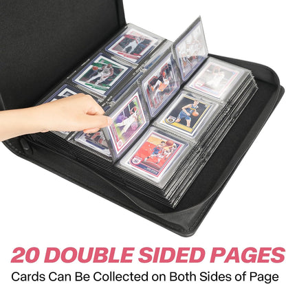 9 Pocket TopLoader Binder, Holds 360 3”x4” Toploader Hard Cases, Sleeves Card Collection Binder, 20 Double Sided Pages, Compatible with Trading & Sports Holder - Black