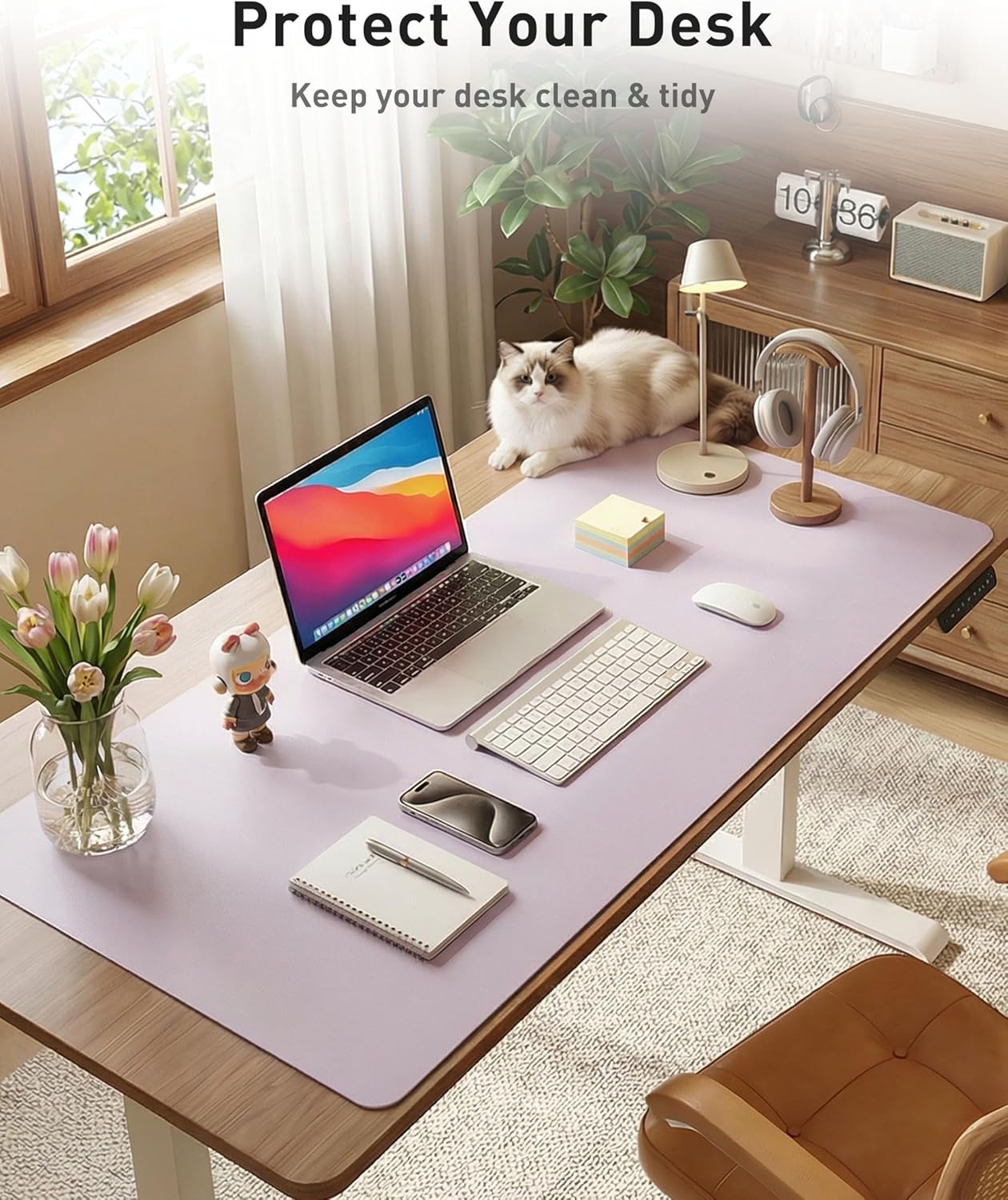 Aothia Leather Office Desk Pad Protector, Non-Slip PU Leather Desk Blotter, Waterproof Laptop Writing Mouse Pad for Office and Home, Black, 31.5" x 15.7" - Colors B